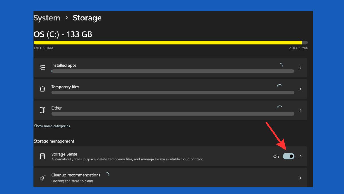 Dọn dẹp ổ cứng bằng Storage Sense bước 3