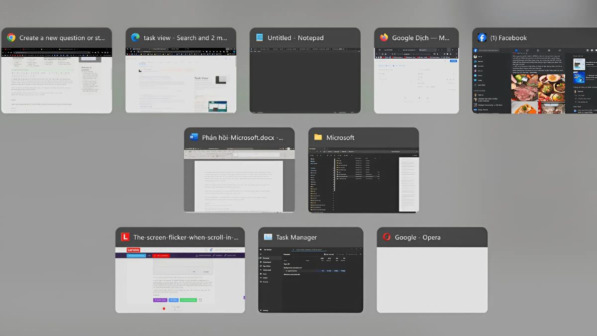 Sử dụng phím tắt chuyển đổi qua lại các cửa số Alt + Ctrl + Tab