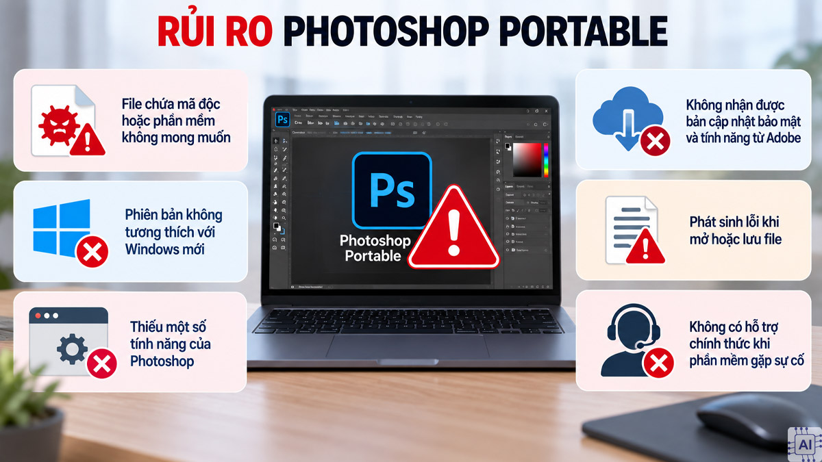 Rủi ro khi sử dụng Photoshop Portable