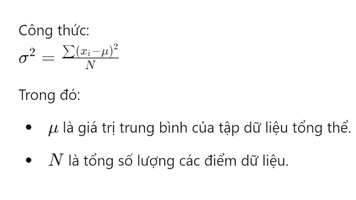 Công thức tính phương sai của một dữ liệu tổng thể