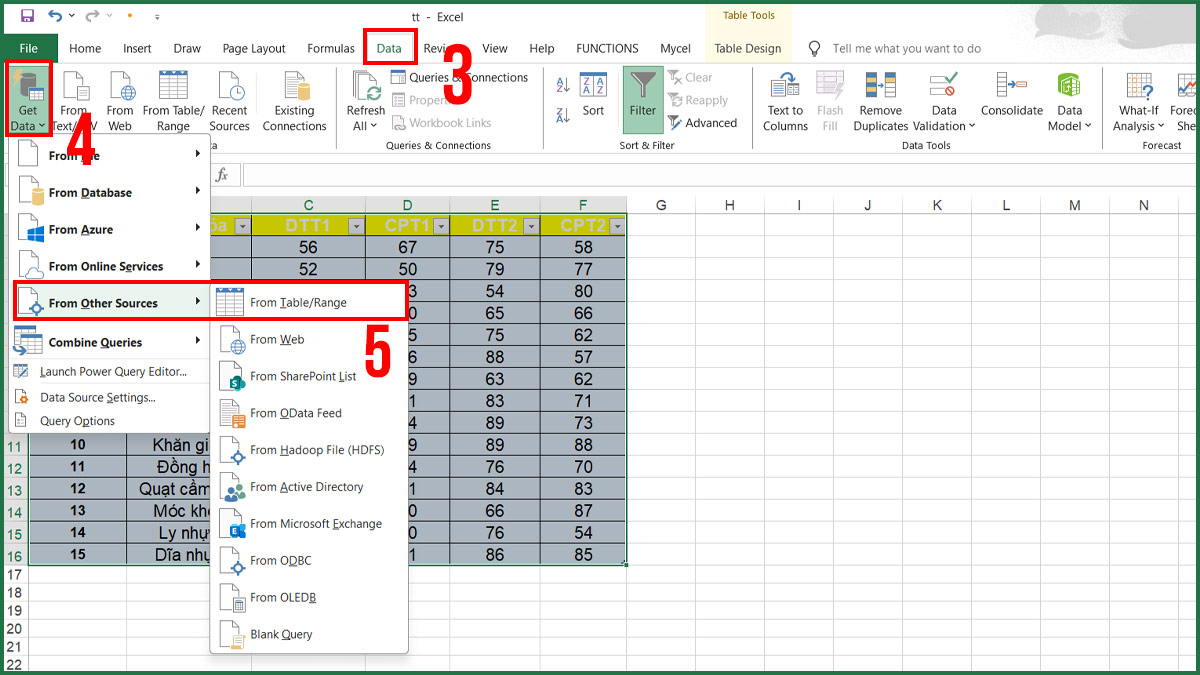 Dùng Power Query trong Excel để sắp xếp lại dữ liệu bước 1 2