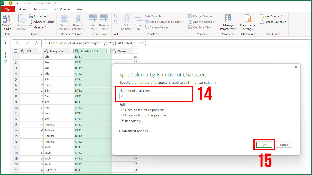 Dùng Power Query trong Excel để sắp xếp lại dữ liệu bước 3 1