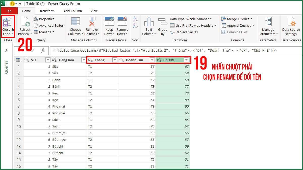 Dùng Power Query trong Excel để sắp xếp lại dữ liệu bước 5