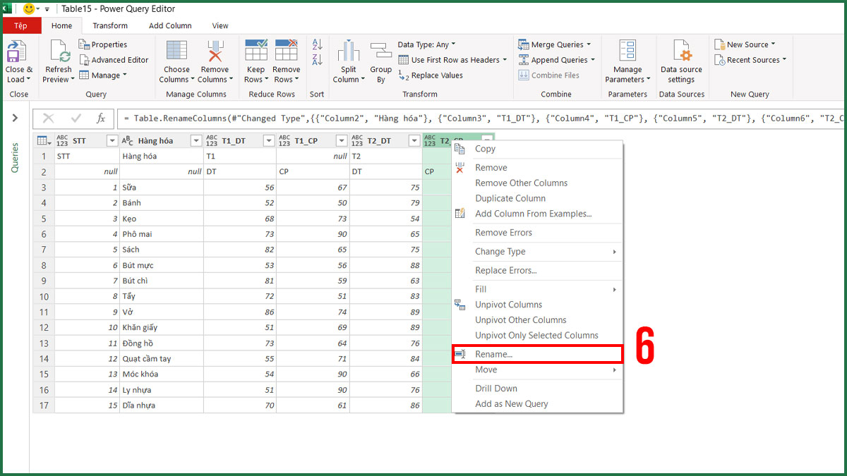 Dùng Power Query trong Excel để giải quyết bảng có ô gộp bước 2