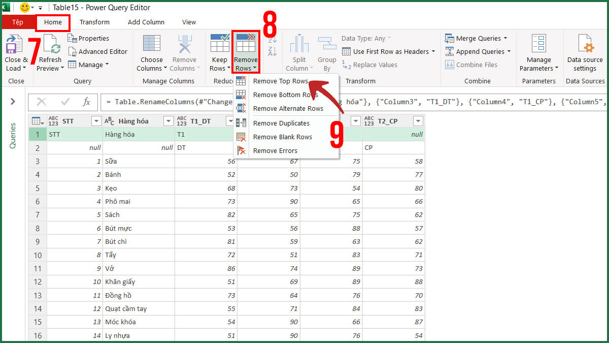 Dùng Power Query trong Excel để giải quyết bảng có ô gộp bước 3