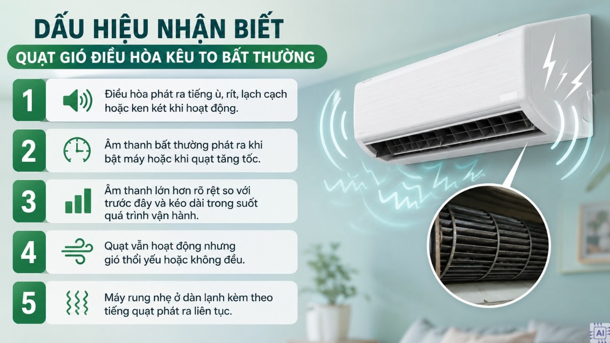 Dấu hiệu nhận biết quạt gió điều hòa kêu to bất thường