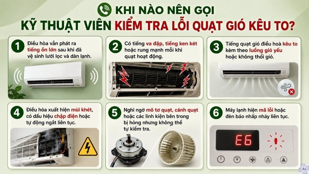 Trường hợp cần gọi kỹ thuật viên khi quạt gió kêu to