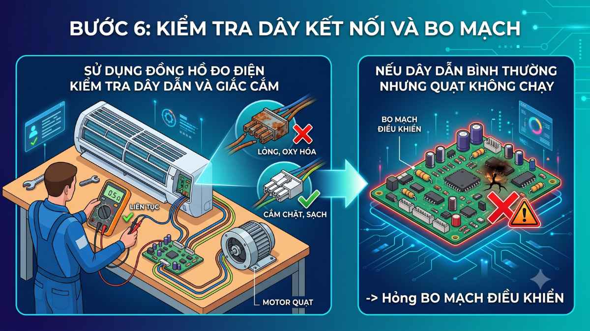Kiểm tra dây kết nối và bo mạch