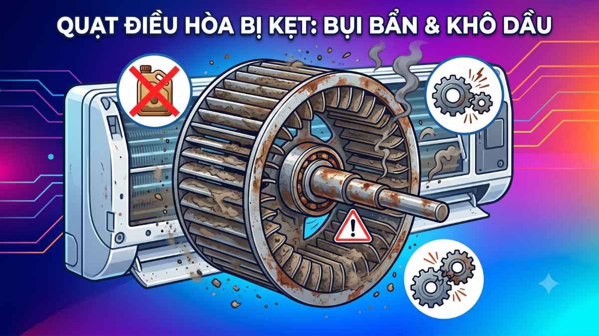 Quạt dàn lạnh bị kẹt do bụi bẩn hoặc khô dầu