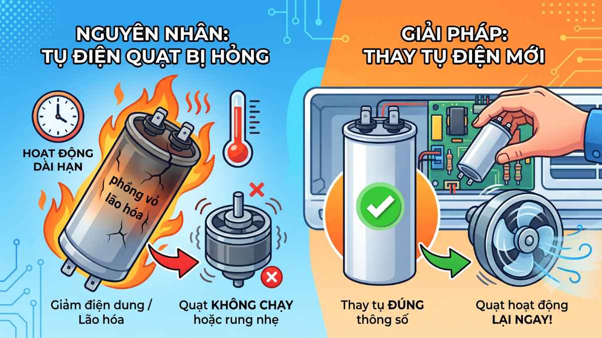 Tụ điện của quạt bị hỏng
