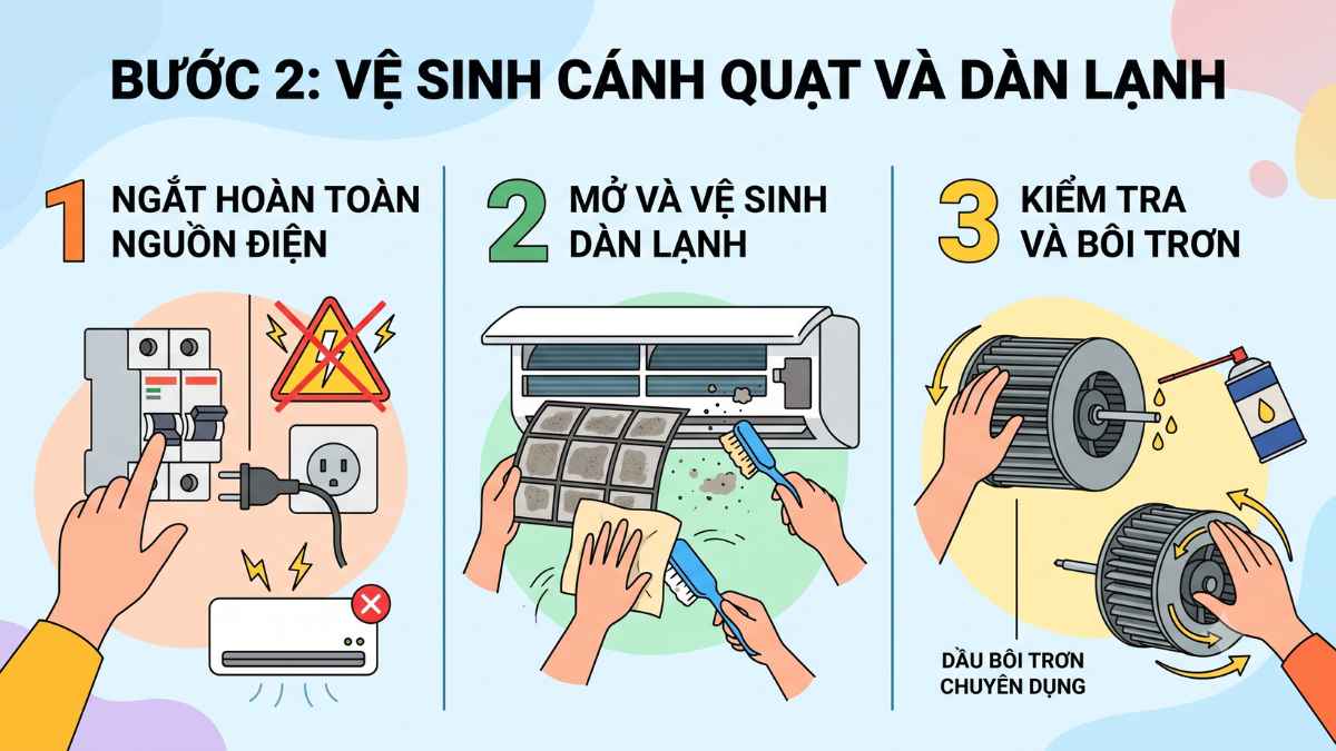 Vệ sinh cánh quạt và dàn lạnh
