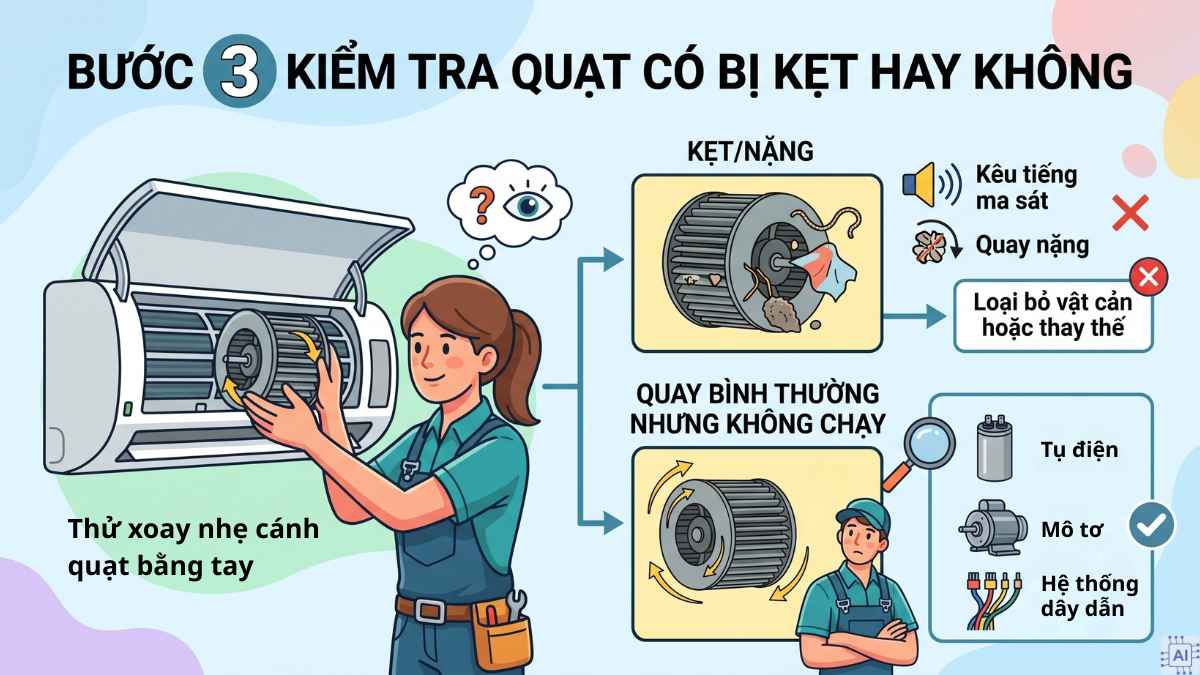 Kiểm tra quạt có bị kẹt hay không