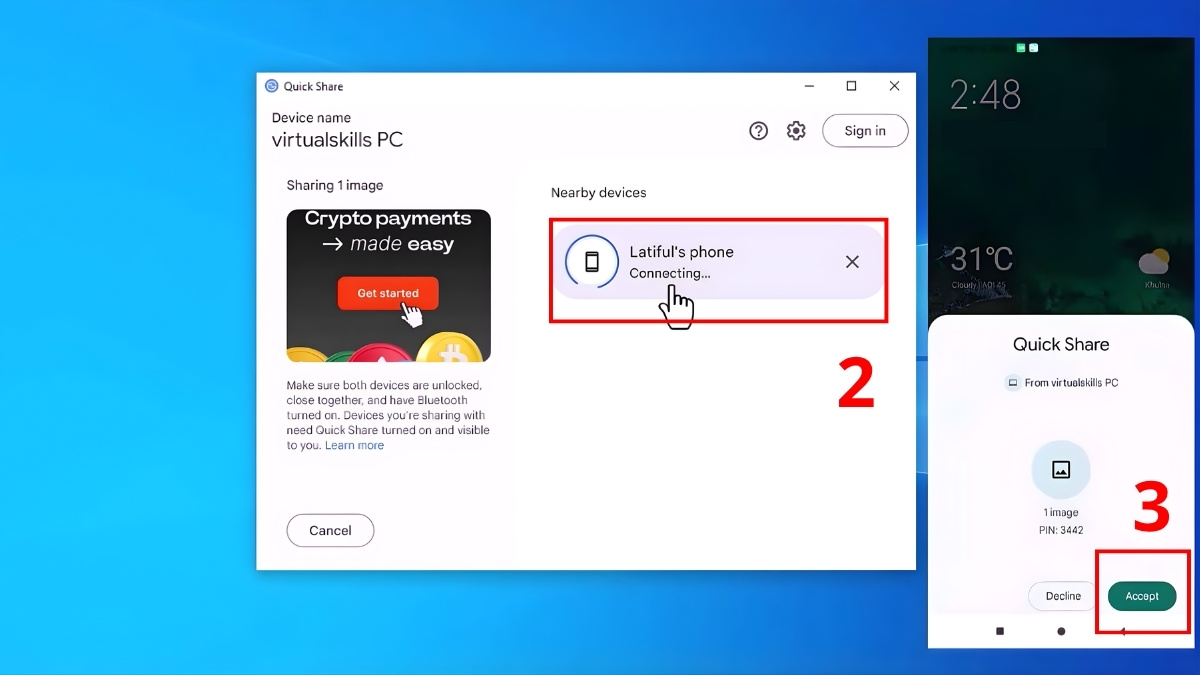 Cách gửi file từ Windows sang điện thoại bước 2