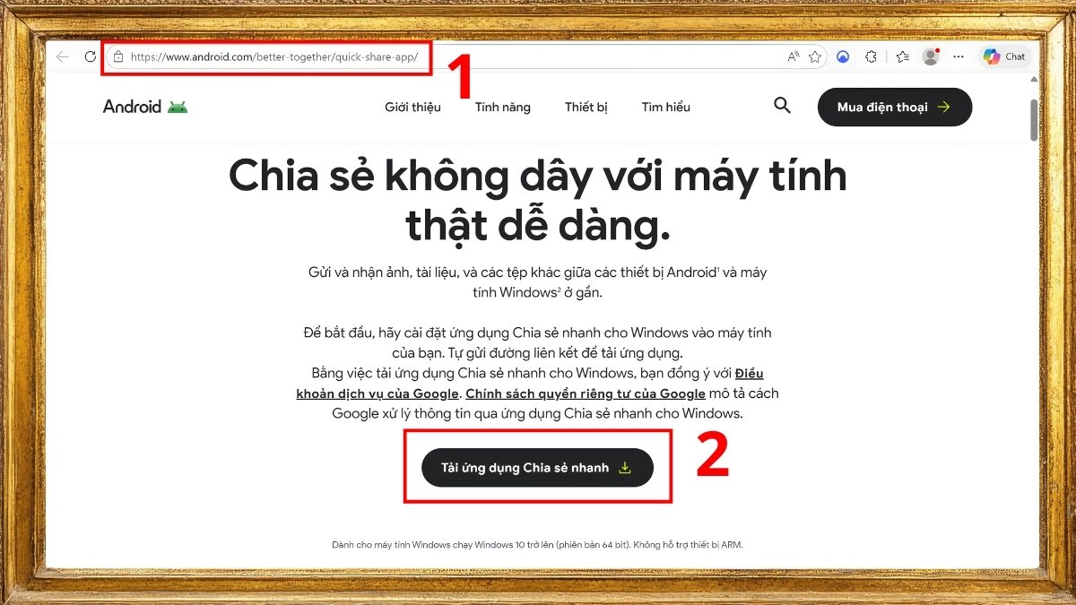 Truy cập vào link tải về Quick Share Windows