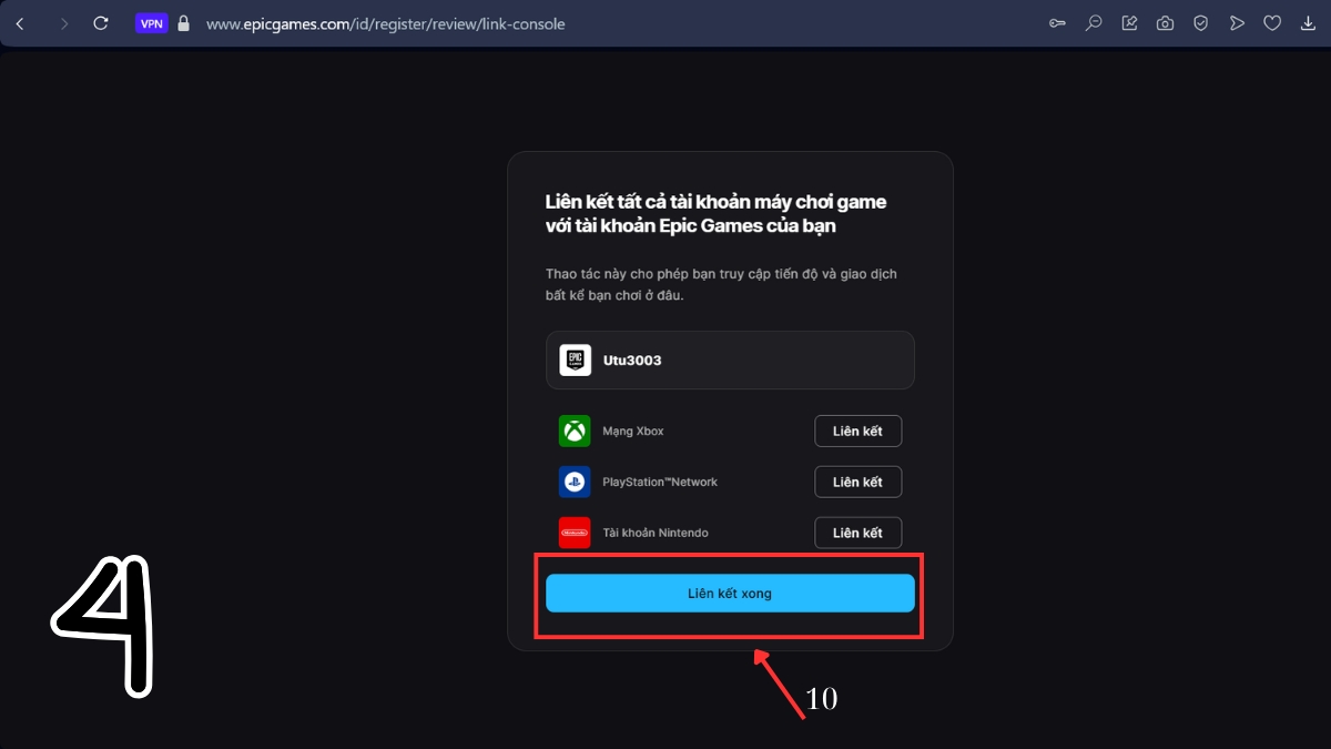 Liên kết tài khoản Epic Games