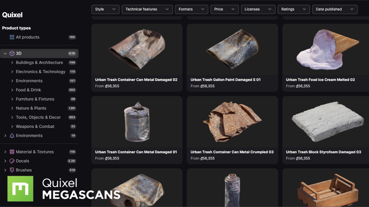 Quixel Megascans là một thư viện tài nguyên 3D quy mô lớn của Quixel