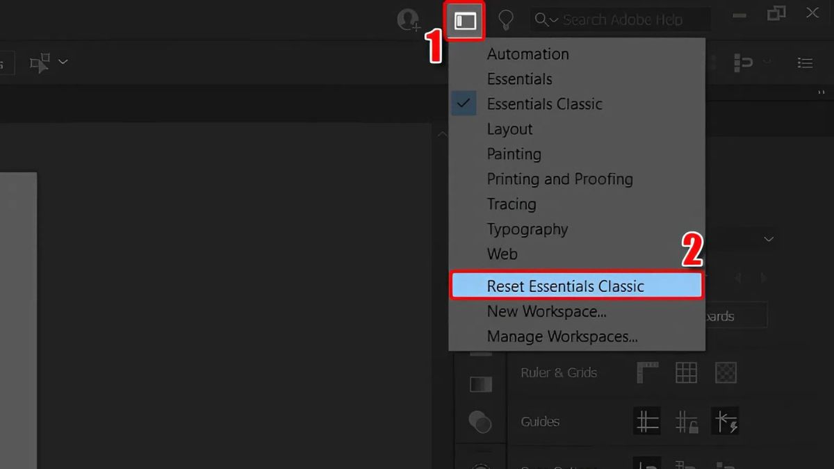 Khôi phục Workspace Illustrator về mặc định bước 1 (Hình minh họa)