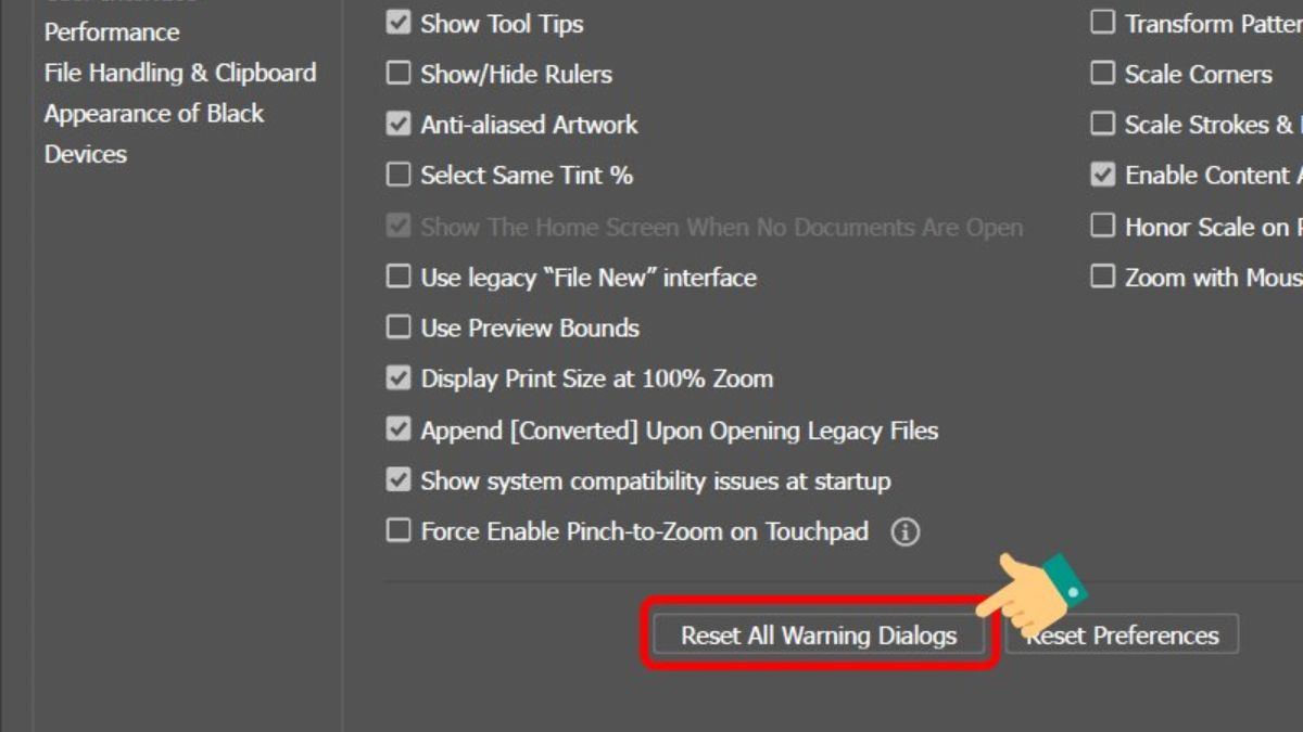 Reset Illustrator về mặc định trong Preferences bước 2 (Hình minh họa)