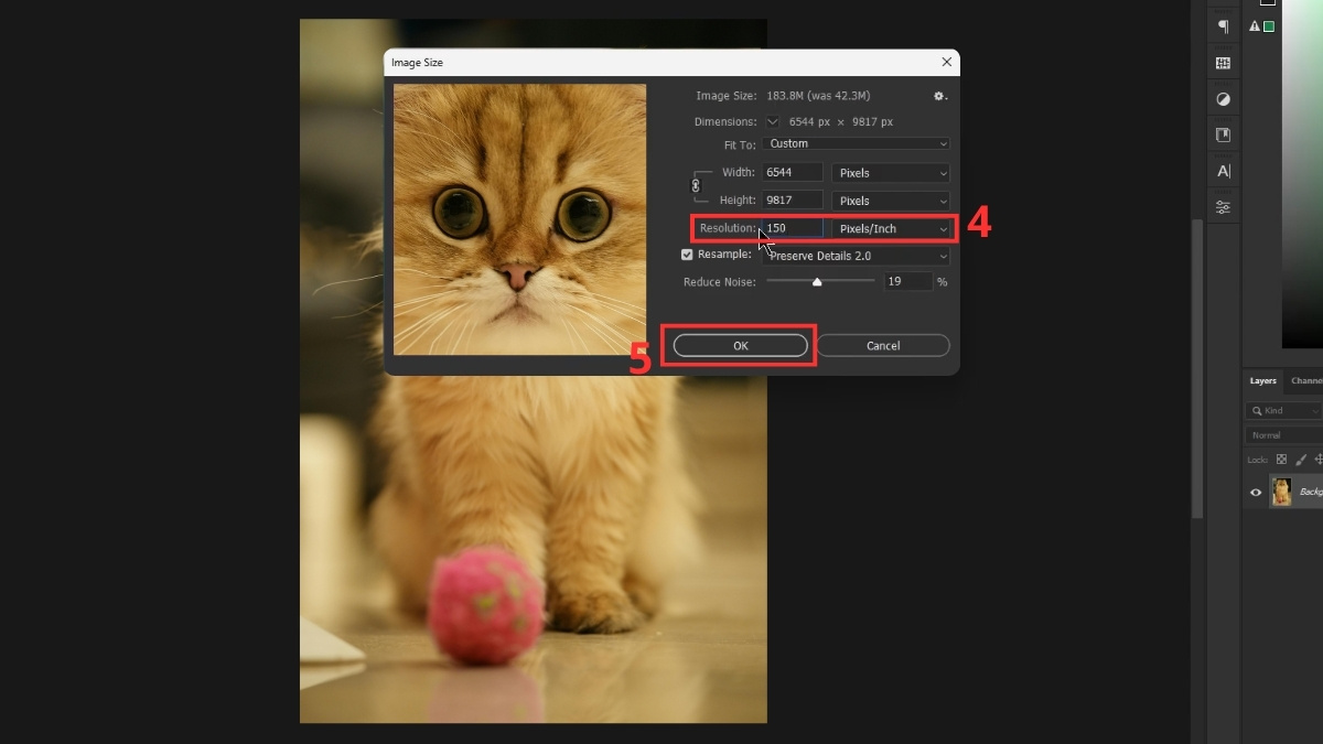 Các bước thay đổi Resolution bằng Image Size bước 3