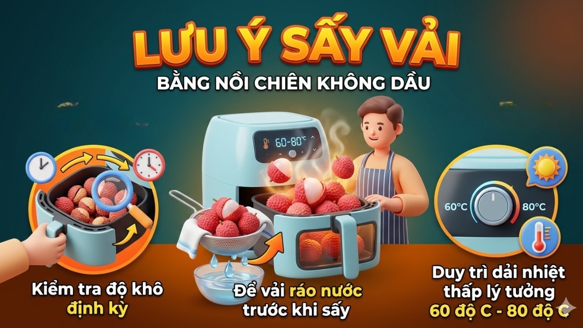 Những lưu ý khi sấy vải bằng nồi chiên không dầu