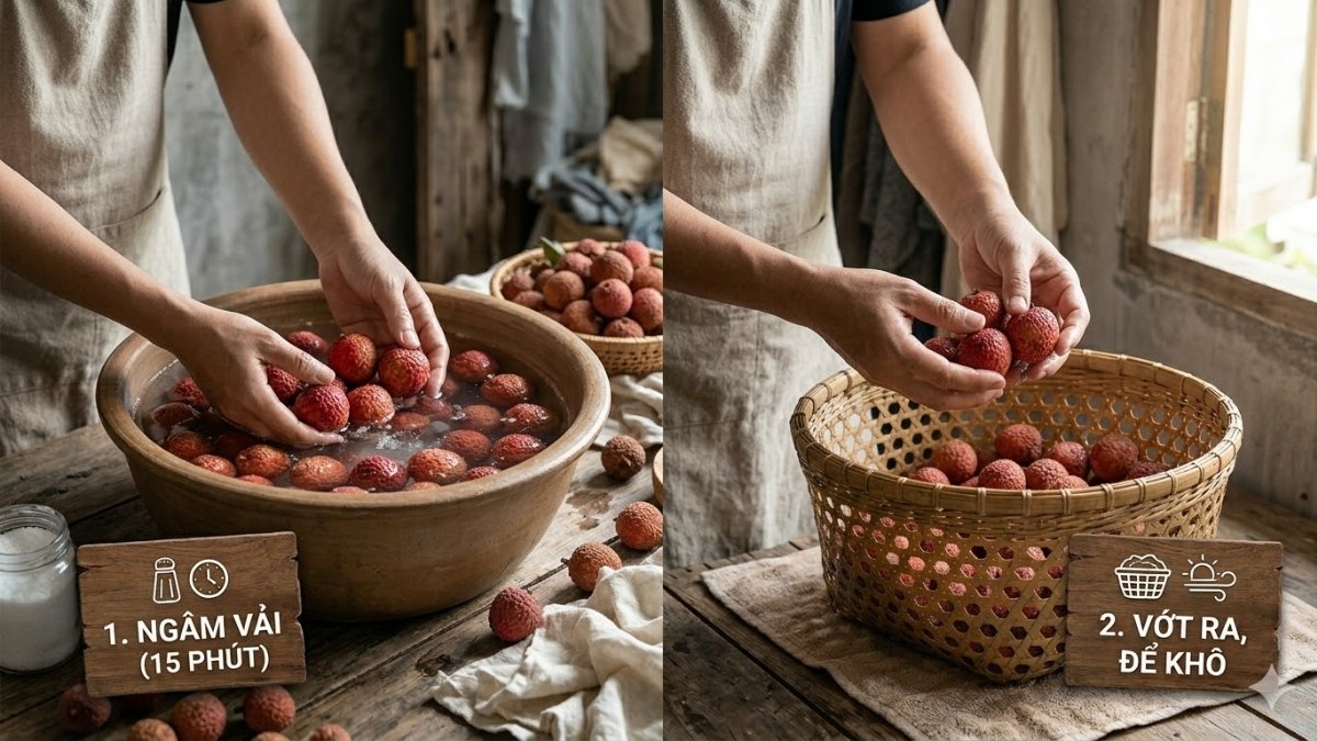 Hướng dẫn sấy vải khô bằng nồi chiên không dầu chi tiết bước 1