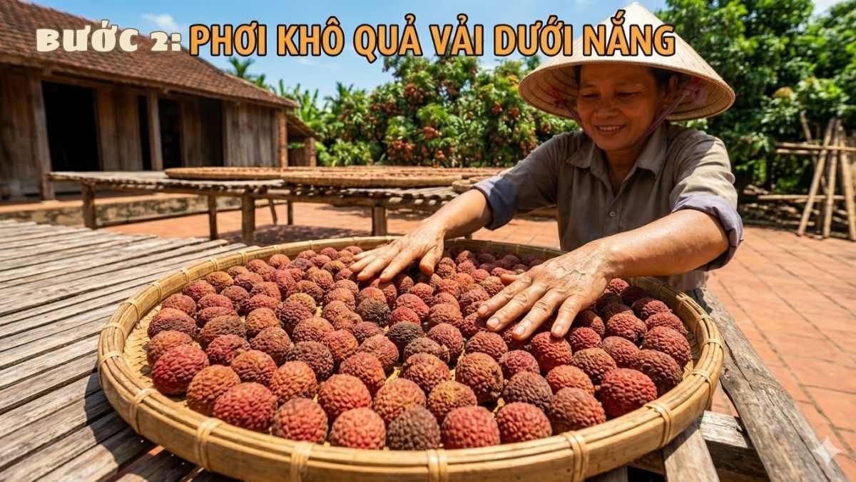 Cách sấy vải khô bằng nồi chiên không dầu không cần luộc bước 2