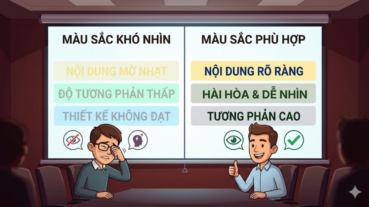 Tránh chọn những màu sắc có độ tương phản thấp, khó nhìn