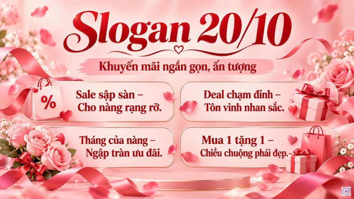 Slogan 20/10 khuyến mãi ngắn gọn, ấn tượng