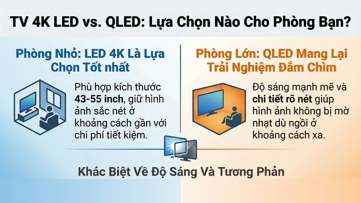 Sự phù hợp giữa tivi 4K và tivi QLED với  những không gian khác nhau