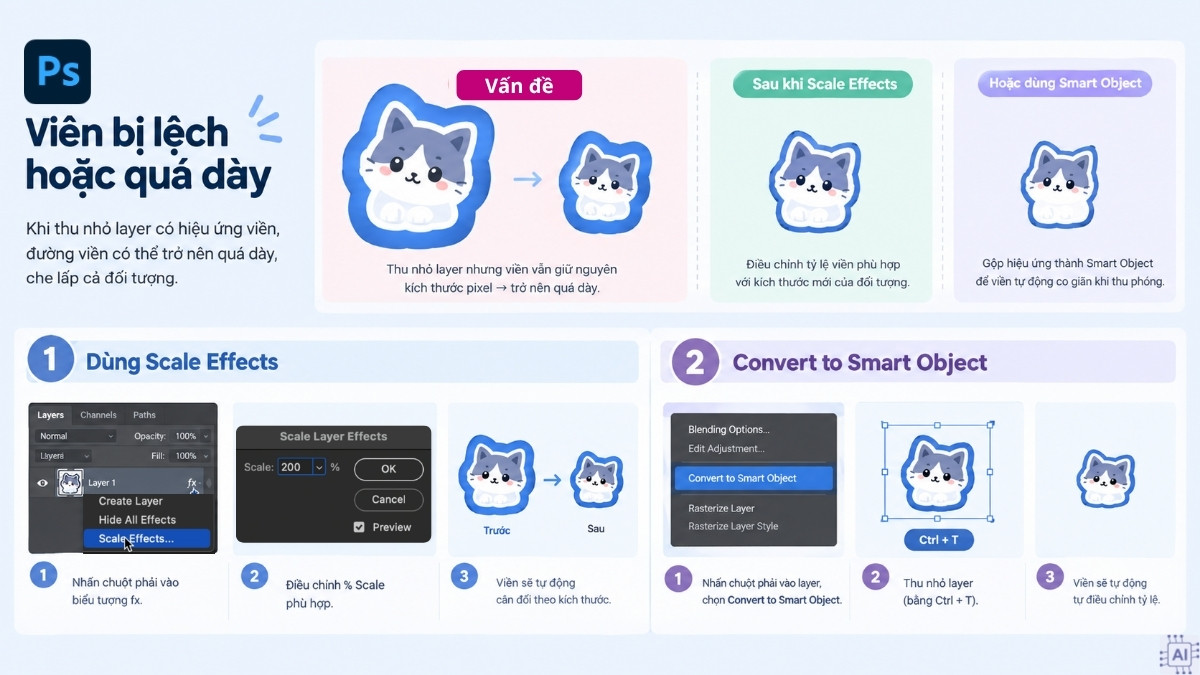 Viền bị lệch hoặc quá dày