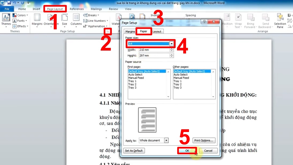 Kiểm tra kích thước giấy trong Word bước 1