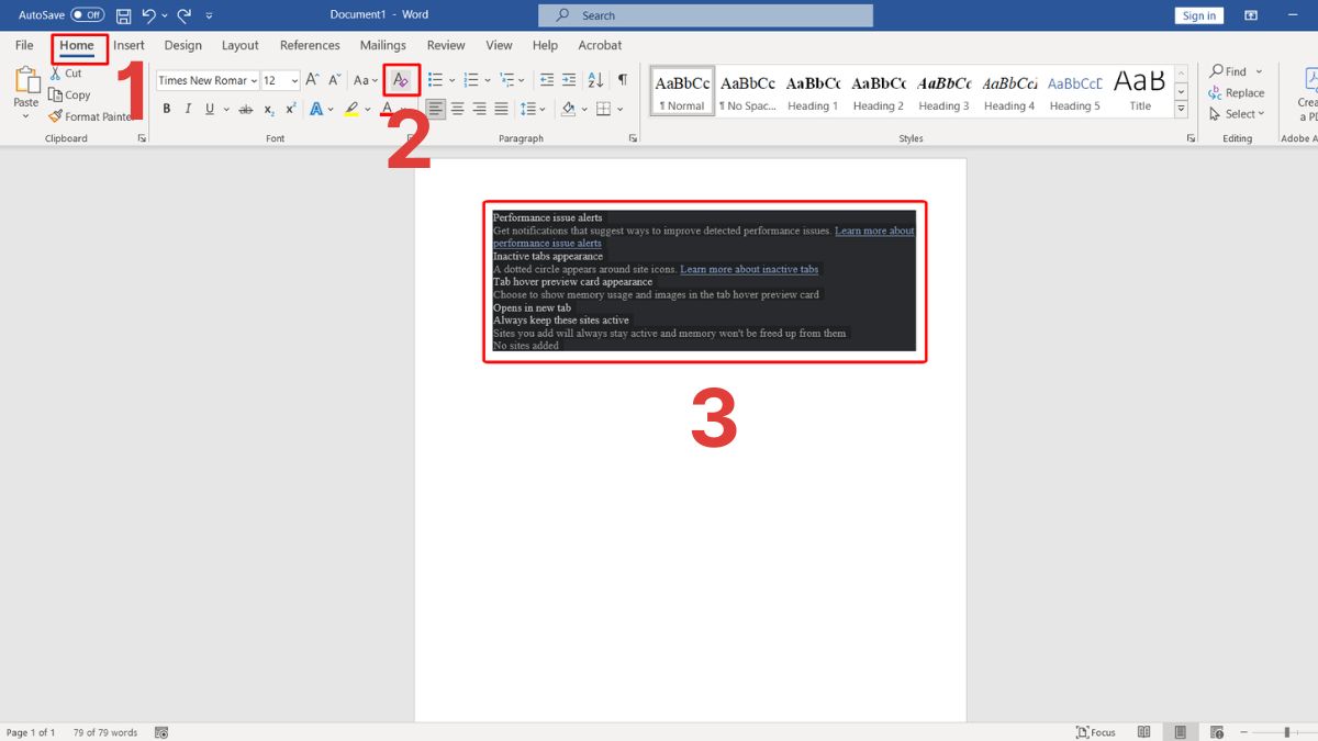 Sử dụng tính năng Clear All Formatting để khắc phục lỗi chữ bị bôi đen trong Word