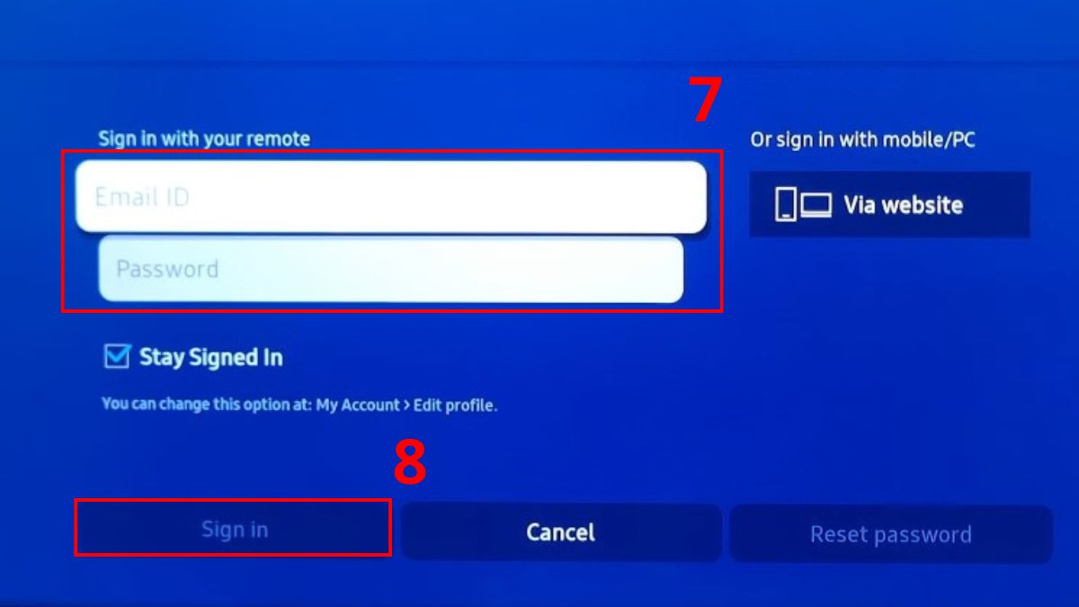 Đăng nhập tài khoản Samsung Account trên tivi bước 4