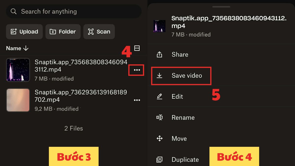 Chọn vào biểu tượng và tiến hành tải về video
