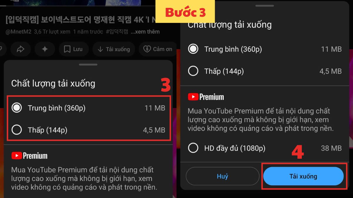 Chọn chất lượng video muốn tải xuống