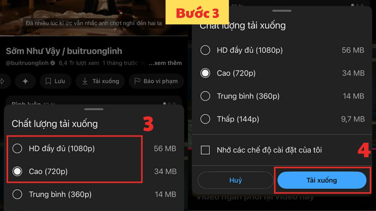 Chọn chất lượng video phù hợp để tải xuống