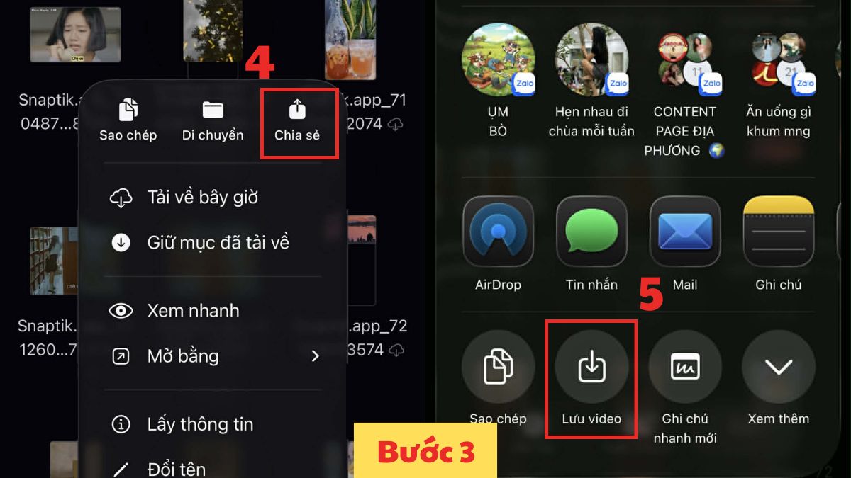 Nhấn giữ video và chọn chia sẻ