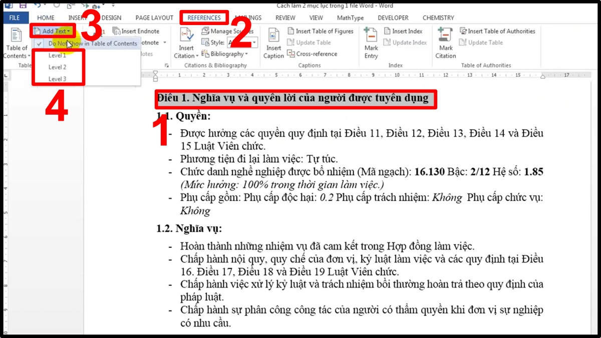Cách tạo mục lục thứ nhất bước 1