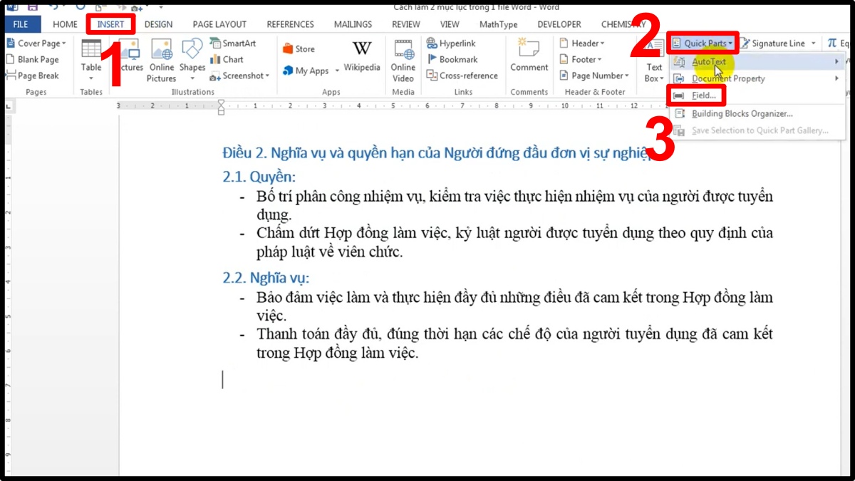 Cách tạo mục lục thứ hai bước 1