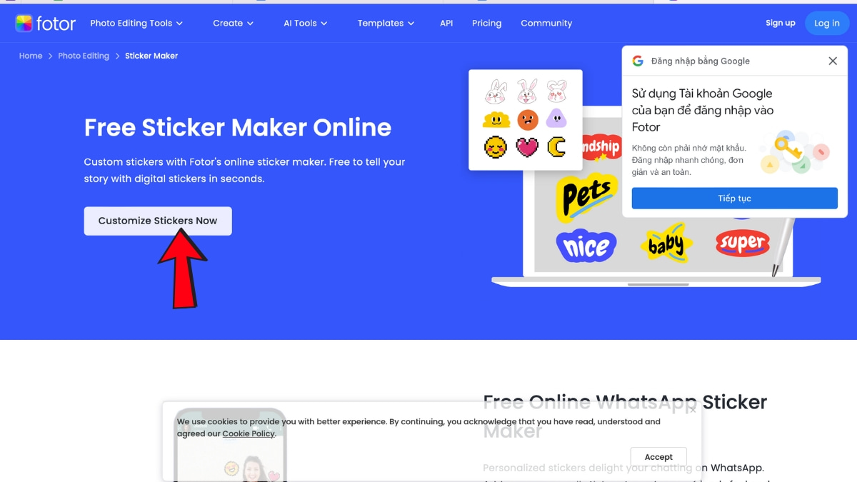 Dùng web Fotor Sticker Maker để tạo Sticker từ ảnh bước 1 (Hình minh họa)