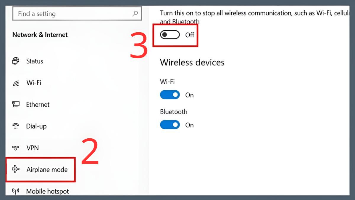 Tắt chế độ máy bay trong Settings bước 3