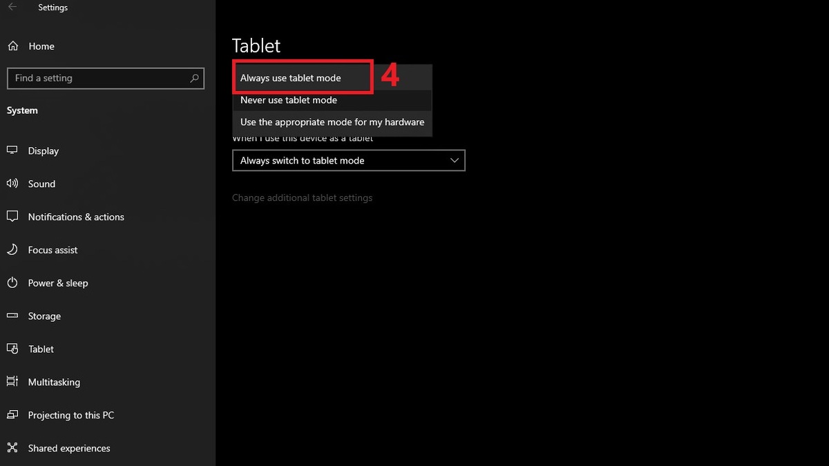 Cách bật lại chế độ máy tính bảng trên Win 10 khi cần bước 3