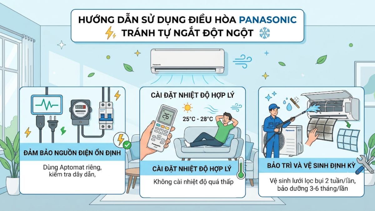 Lưu ý sử dụng điều hòa Panasonic để tránh bị tự ngắt đột ngột