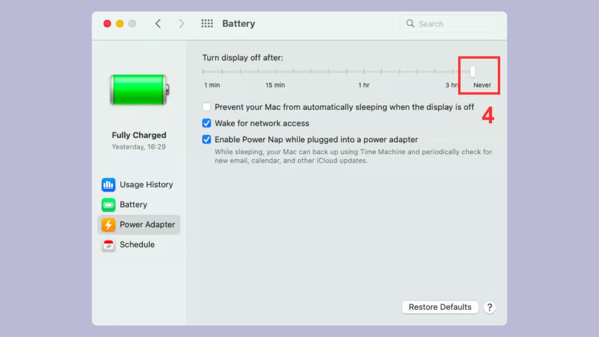 Tắt chế độ tự tắt màn hình MacBook thông qua System Settings bước 3