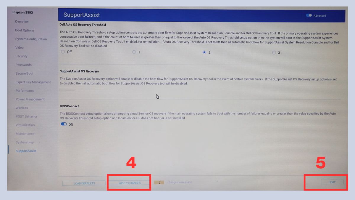 Cách tắt Dell SupportAssist trong BIOS bước 3