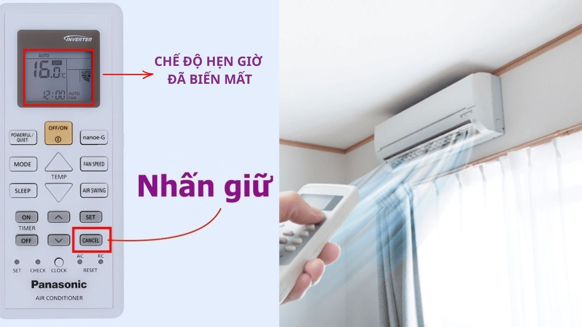 Cách tắt hẹn giờ điều hoà Panasonic bước 1
