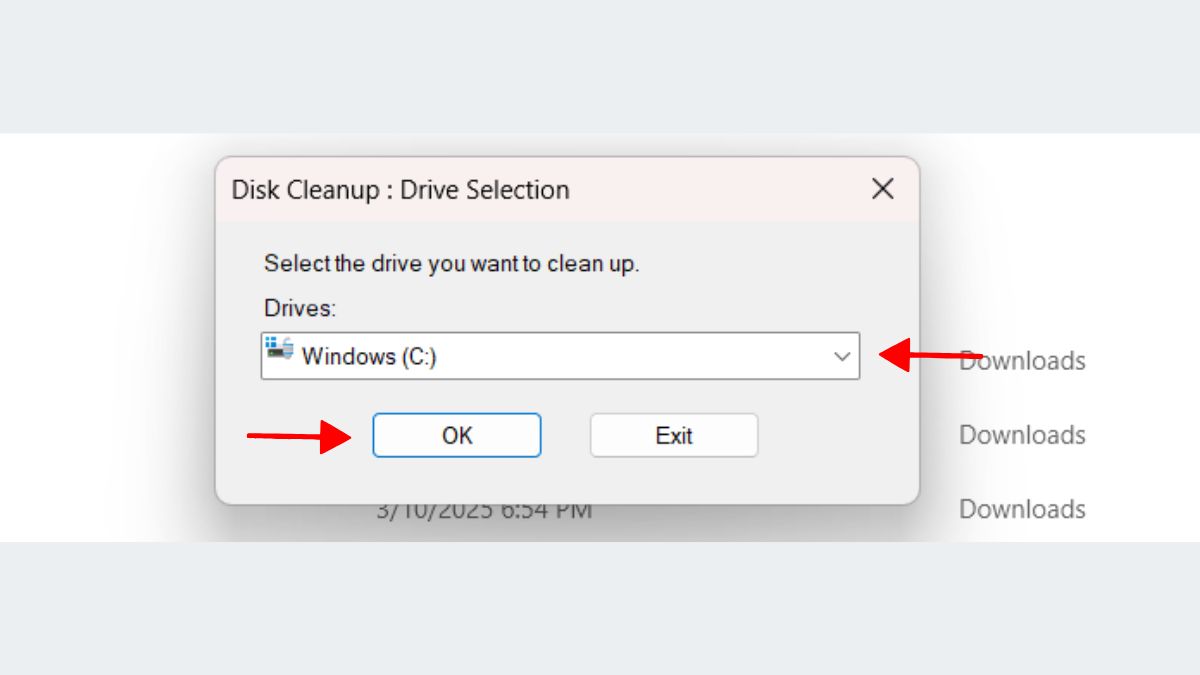 Xóa Temporary File bằng Disk Cleanup bước 2