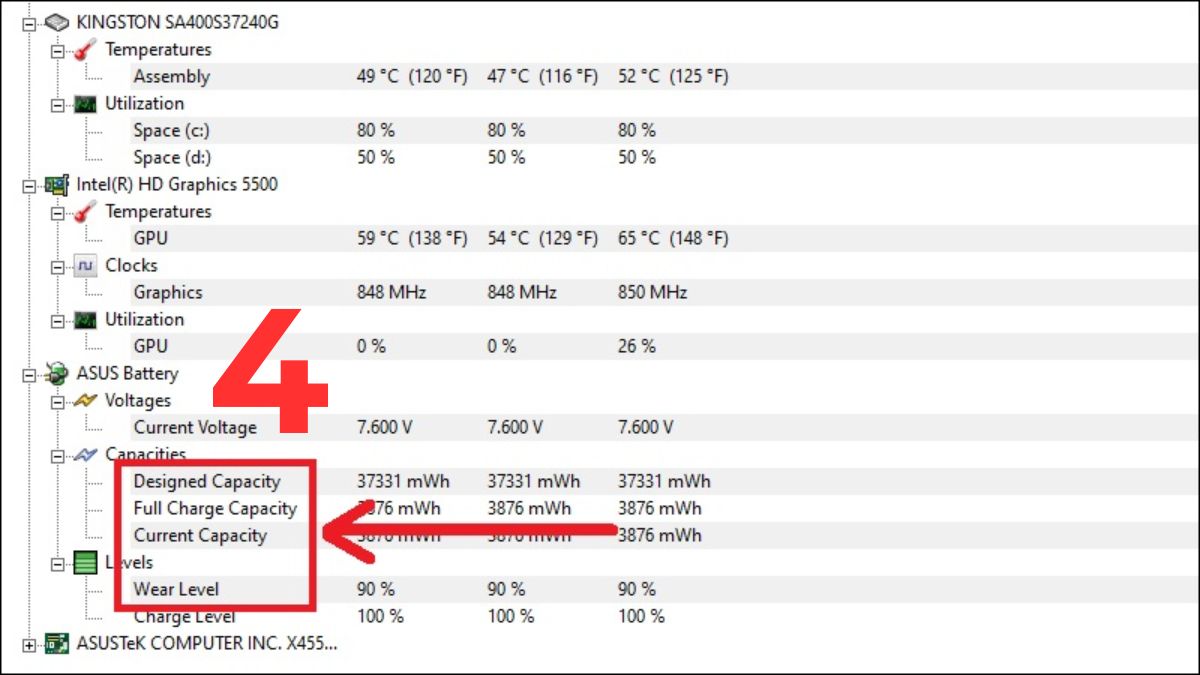 Cách test pin laptop thông qua phần mềm HWMonitor bước 3