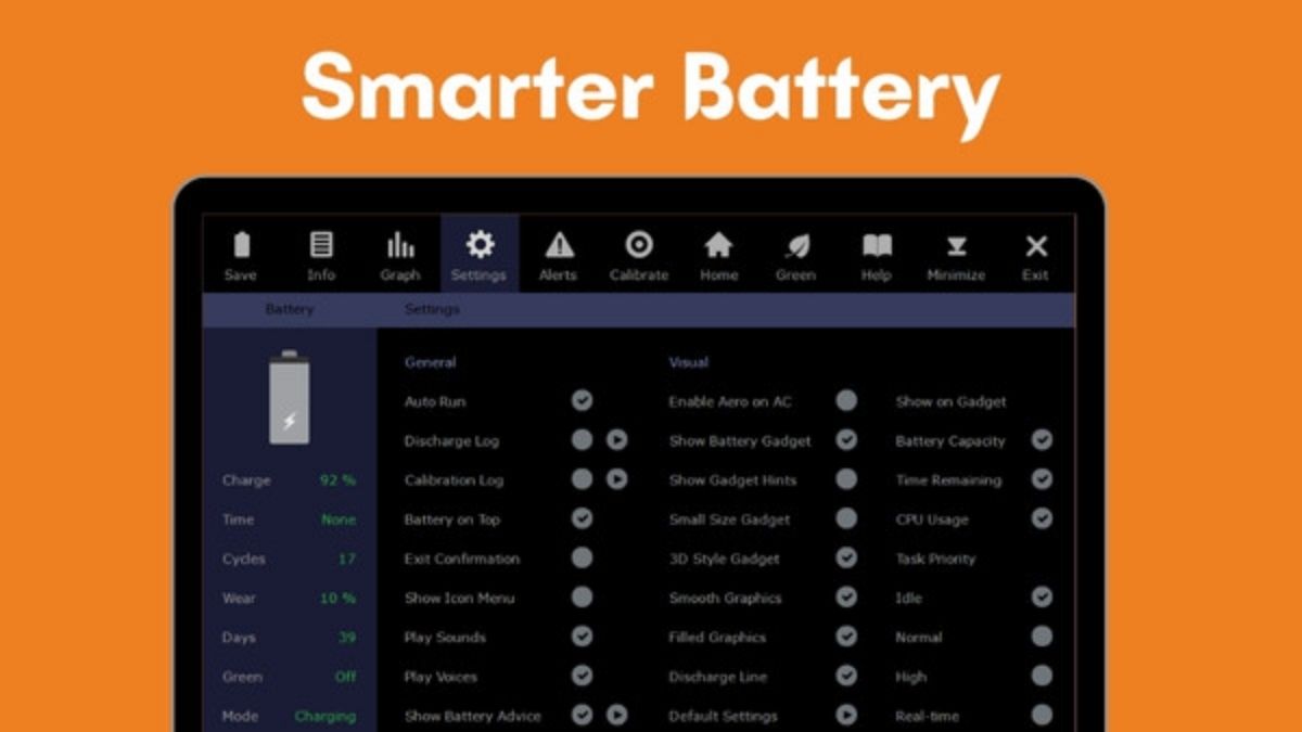Smarter Battery là phần mềm dùng test pin laptop và theo dõi chuyên sâu