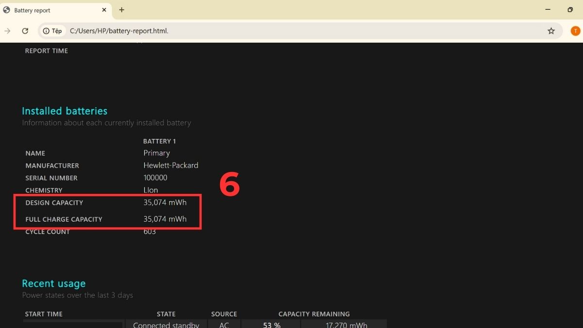 Kiểm tra pin laptop với Battery Report bước 4